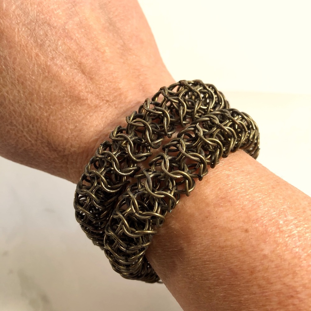 VTG MCM CHAIN LINK DOUBLE STRAND BRONZE TONE METAL ADJUSTABLE BRACELET